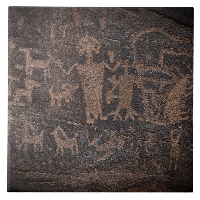 Southwest Petroglyph Black och Brown Ceramic Tile Kakelplatta (Framsidan)
