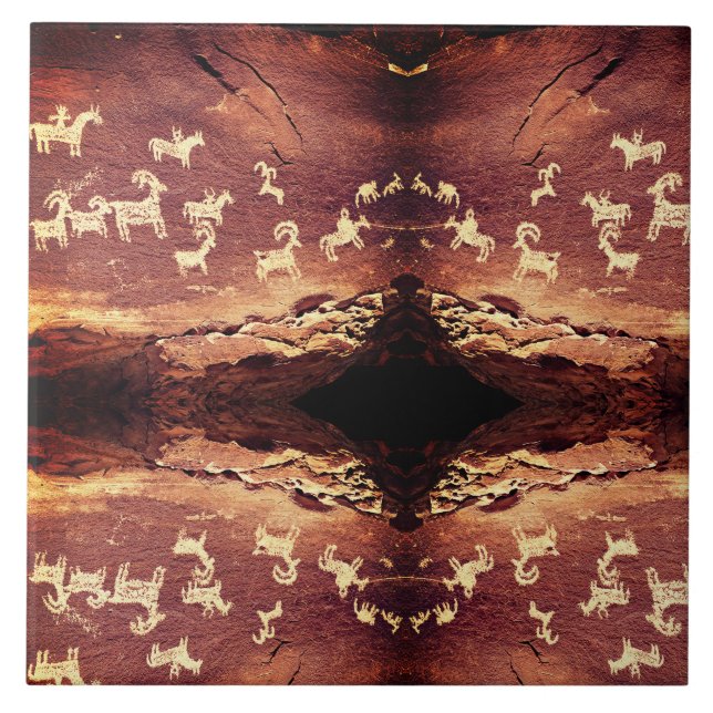 Southwest Petroglyph Ceramic Tile Kakelplatta (Framsidan)