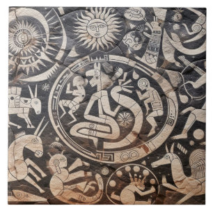 Southwest Petroglyph Design Animals Måne Dancing Kakelplatta
