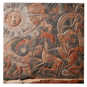 Southwest Petroglyph Design Animals Måne Dancing Kakelplatta