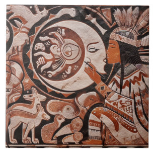 Southwest Petroglyph Design Animals Måne Dancing Kakelplatta