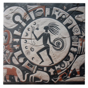 Southwest Petroglyph Design Animals Måne Dancing Kakelplatta