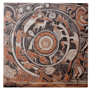 Southwest Petroglyph Design Animals Måne Dancing Kakelplatta