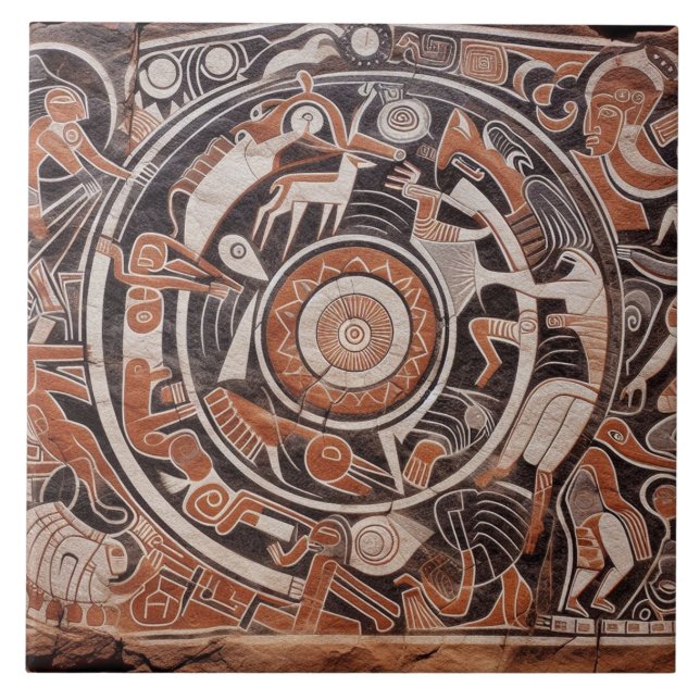 Southwest Petroglyph Design Animals Måne Dancing Kakelplatta (Framsidan)