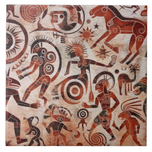 Southwest Petroglyph Design Djur och dansare Kakelplatta