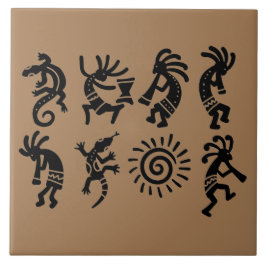 Southwest Petroglyph Kokopelli Brown Kakelplatta