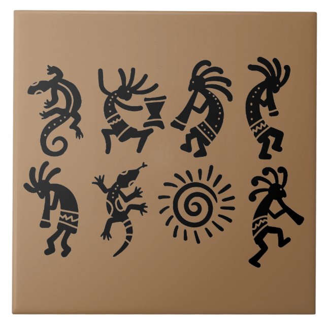Southwest Petroglyph Kokopelli Brown Kakelplatta (Framsidan)