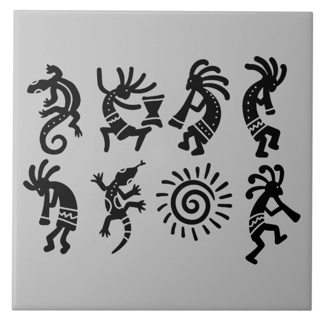 Southwest Petroglyph Kokopelli Grått Kakelplatta (Framsidan)