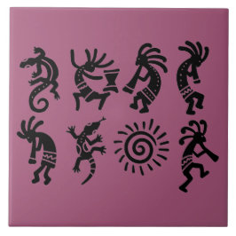 Southwest Petroglyph Kokopelli Magenta Kakelplatta