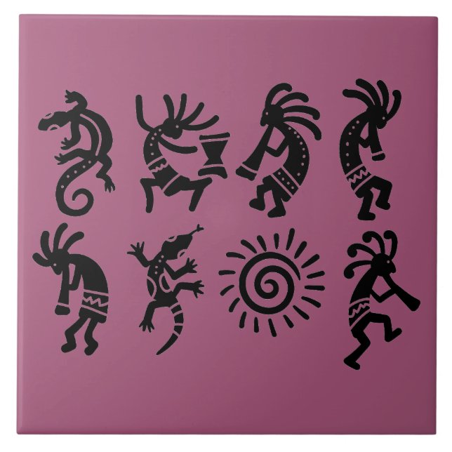 Southwest Petroglyph Kokopelli Magenta Kakelplatta (Framsidan)
