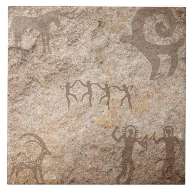 Southwest Petroglyph Native American Ceramic Tile Kakelplatta (Framsidan)