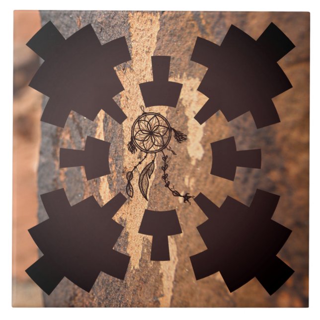 Southwest Petroglyph Native American Ceramic Tile Kakelplatta (Framsidan)