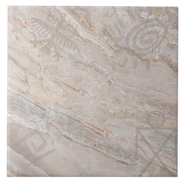 Southwest Petroglyph Native American Ceramic Tile Kakelplatta (Framsidan)