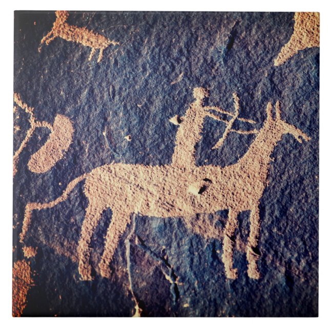 Southwest Petroglyph Native American på Horse Kakelplatta (Framsidan)