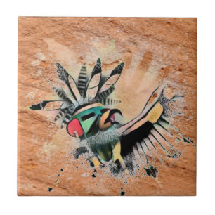Southwest Petroglyph Native Kachina Dancer  Kakelplatta