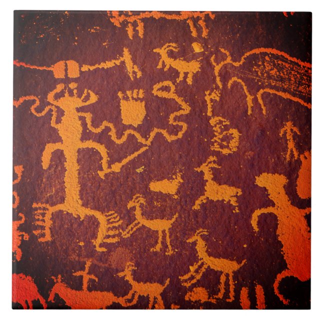Southwest Petroglyph PreHistoriic Art Ceramic Tile Kakelplatta (Framsidan)