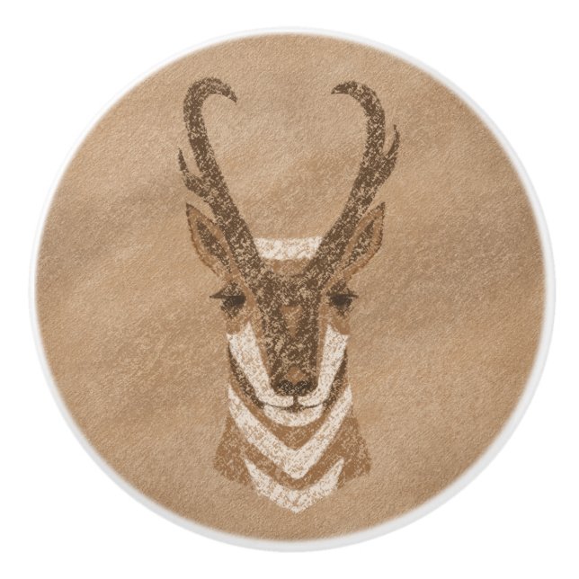 Southwest Pronghorn Antelope Head Petroglyph Knopp (Framsidan)