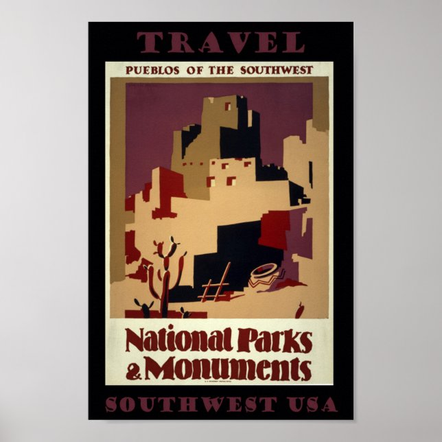 Southwest Pueblos USA Vintage resor Poster (Framsidan)