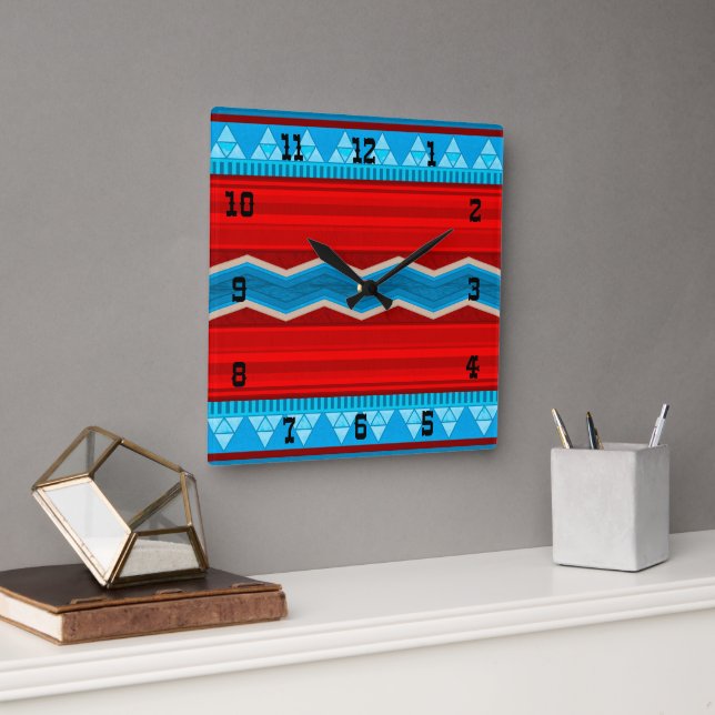 Southwest River Canyon Geometric Red Turquoise Fyrkantig Klocka (Kontor)