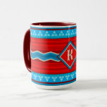 Southwest River Canyon Red Turquoise Monogram Mugg<br><div class="desc">Personalize these mugs with a name, initial or monogram on this original geometric southwest style design in vibrant red and turquoise colors representing the Colorado River and layers of the Grand Canyon, monsoon clouds and rain inspired by the environment near the artist's home. Your purchase of my designs on Zazzle...</div>