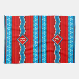 Southwest River Canyon Red Turquoise Monogrammed Kökshandduk