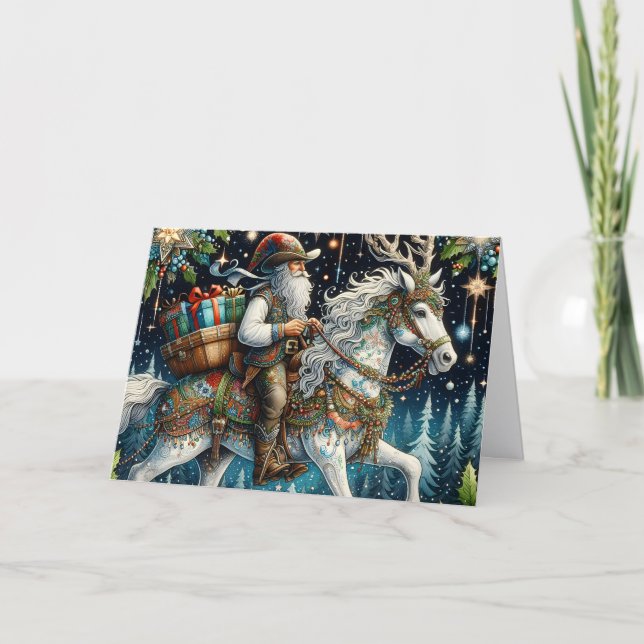 Southwest Santa Delivering Gifts On Horseback Helgkort (Framsida)