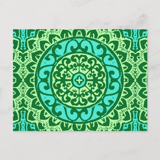 Southwest Sol Mandala Batik, Lime Green Vykort (Framsida)