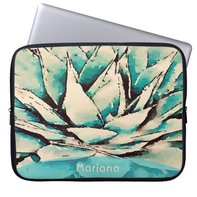 Southwest Teal Agave Succulent Laptop sleeve (Framsidan)