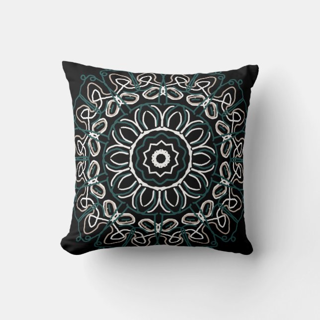 Southwest Teal Beige Scribble Design på blk Kudde (Framsida)