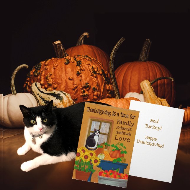 Southwest Tuxedo Cat Thanksgiving Kort (Skapare uppladdad)
