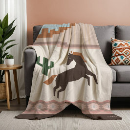 Southwest Vild Brown Horse & Cactus Fleecefilt