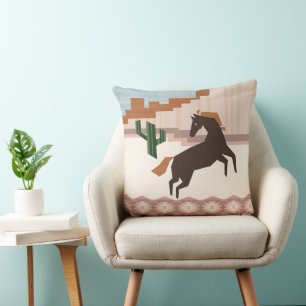 Southwest Vild Brown Horse & Cactus Kudde