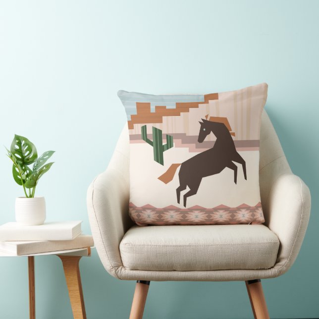 Southwest Vild Brown Horse & Cactus | Kudde (Stol)