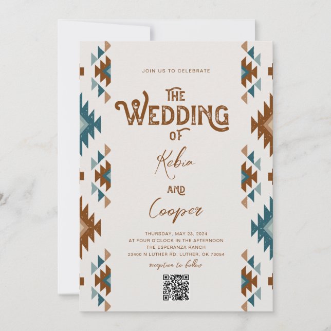 Southwest Wedding-inbjudan med QR-kod Inbjudningar (Framsida)