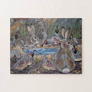Southwest Wildlife Quail Rabbit Bird Feeder Nature Pussel
