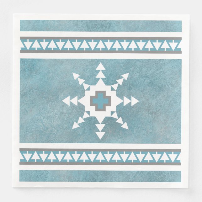 Southwest Winter Geometric Snowflakes Blue Pappersservett (Framsida)