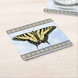 Southwest Yellow Swallowtail Butterfly Blue Sky Underlägg Papper Kvadrat