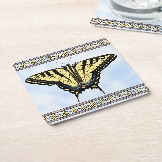 Southwest Yellow Swallowtail Butterfly Blue Sky Underlägg Papper Kvadrat (Vinklad)