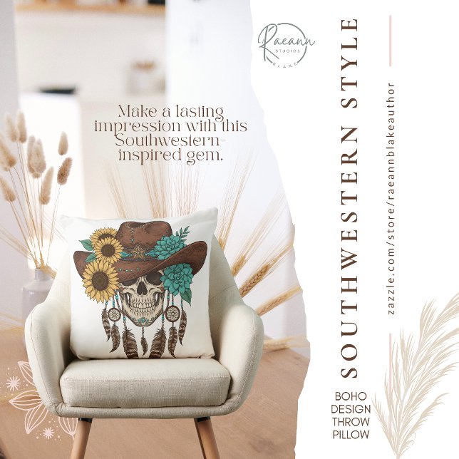 Southwestern Boho Design Skull Throw Pillow Kudde (Skapare uppladdad)