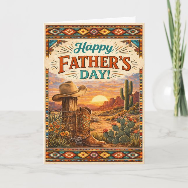 Southwestern Desert Cowboy Fathers Day Helgkort (Framsida)