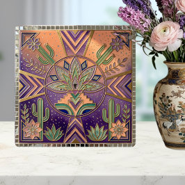 Southwestern Geometric Floral Cactus Desert Kakelplatta