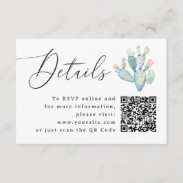 Southwestern Kaktus Bröllopsdetaljer + QR | Webbpl Tilläggskort