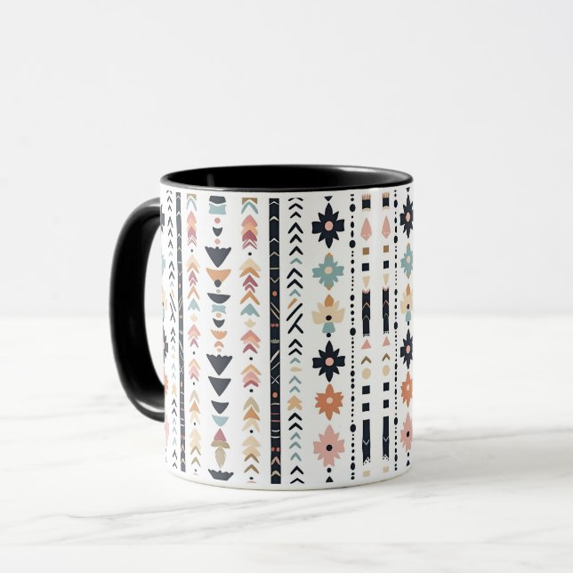 Southwestern Navajo Inspired Geometric Cream Teal  Mugg (Framsida vänster)