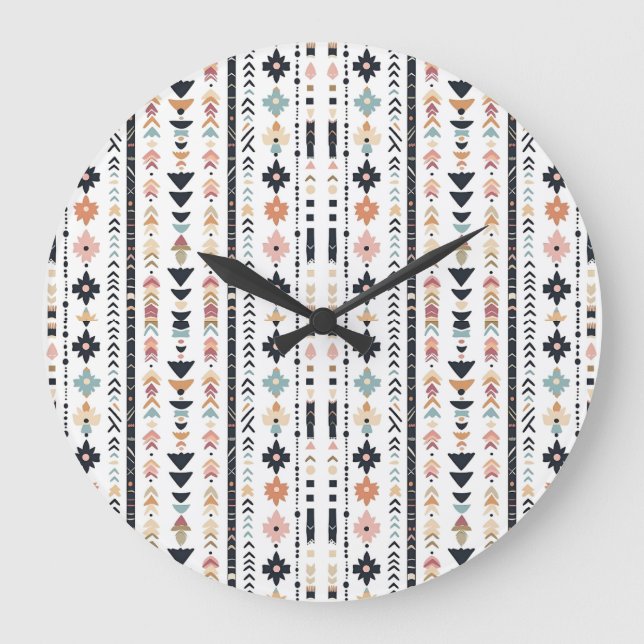 Southwestern Navajo Inspired Geometric Cream Teal  Stor Klocka (Framsida)