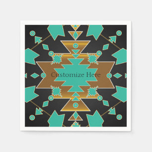 Southwestern Ranch Turquoise Svart & Guld Festligh Pappersservett