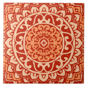 Southwestern solMandalaBatik, korallorange Kakelplatta