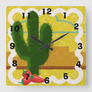 Southwestern stilökenplats med saguaroen - fyrkantig klocka