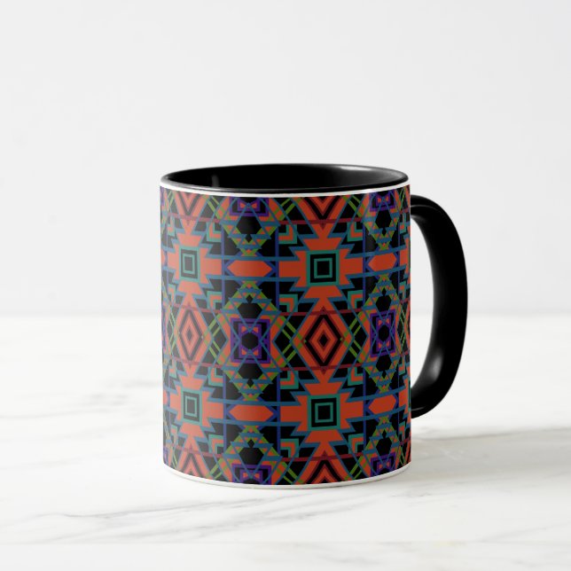 Southwestern Symmetrical Tiled Pattern Line Art Mugg (Framsida höger)
