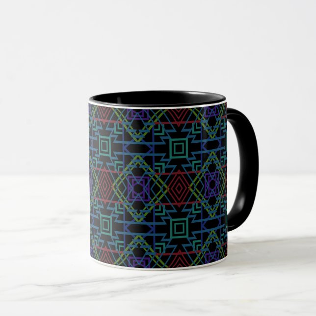 Southwestern Symmetrical Tiled Pattern Line Art Mugg (Framsida höger)