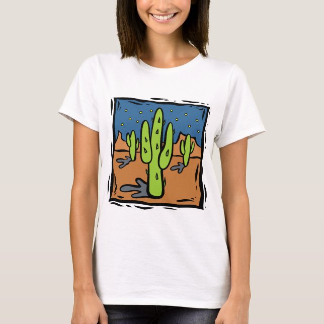 Southwestern T-tröja för kaktusdesignkonst Tee Shirt (Framsida)